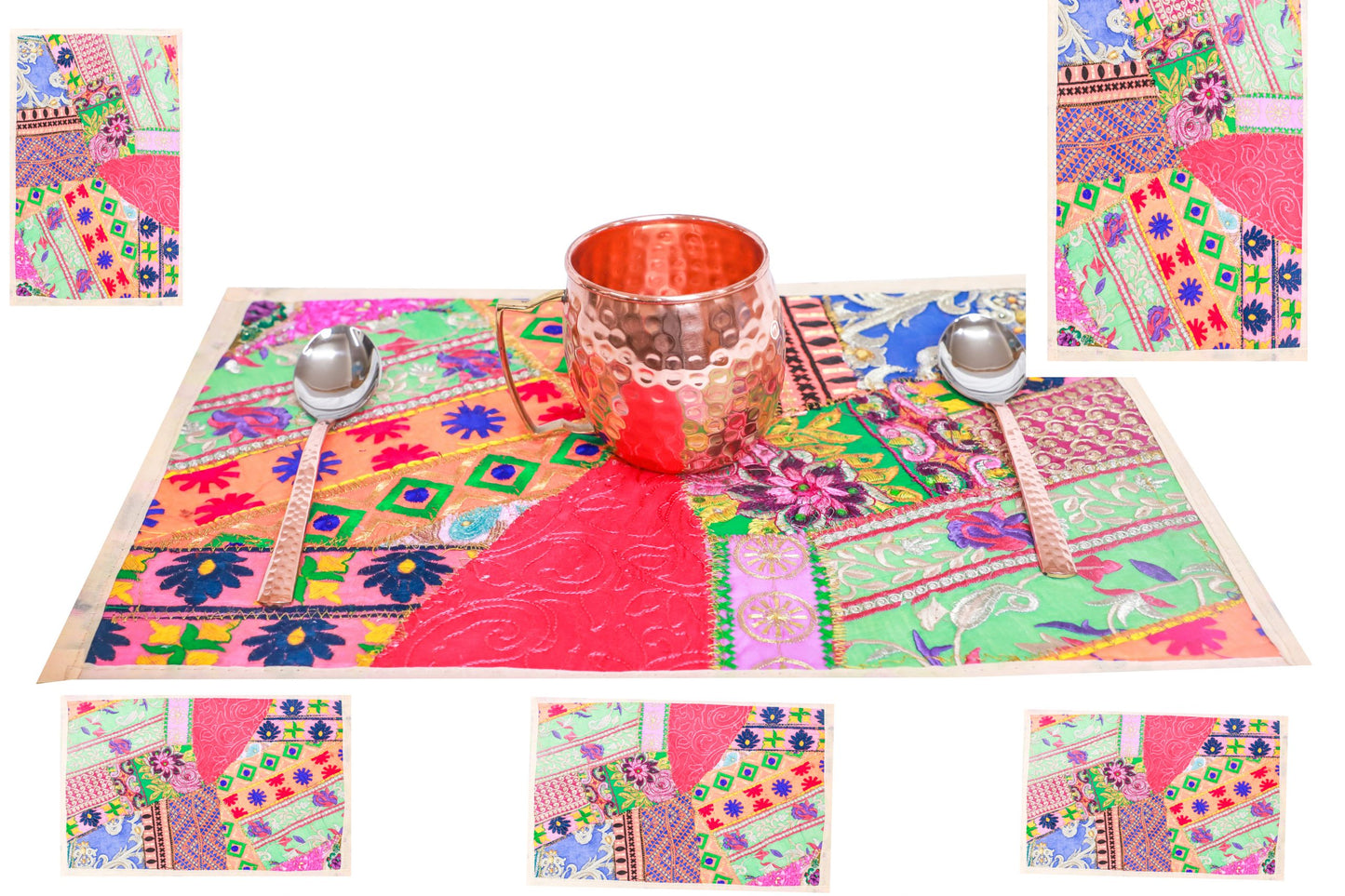 TABLE PLACEMATS/ TABLE MATS 18" X 12" (SET OF 6 PCS) HANDMADE PATCH WORK BEIGE COLOR - 205