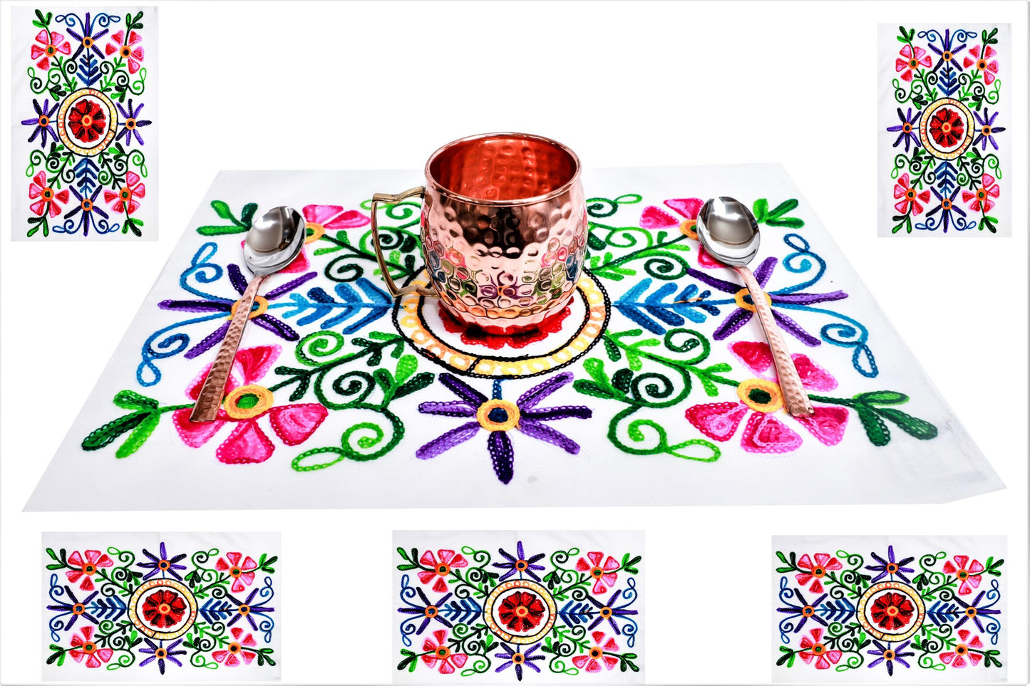 TABLE PLACEMATS/ TABLE MATS 18" X 12" (SET OF 6 PCS) HANDMADE AARI WORK STYLE4 - 223