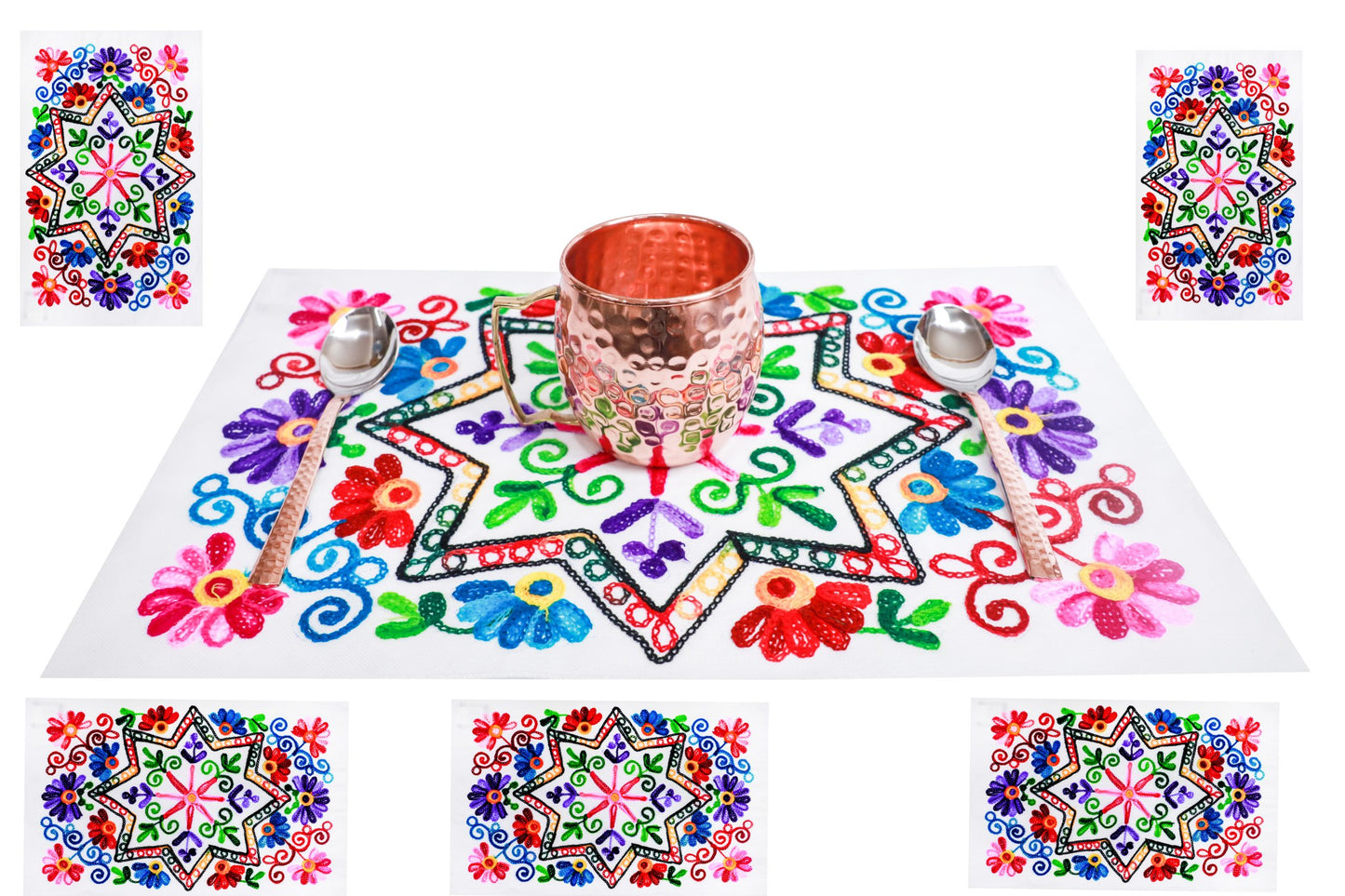 TABLE PLACEMATS/ TABLE MATS 18" X 12" (SET OF 6 PCS) HANDMADE AARI WORK STYLE3 - 222