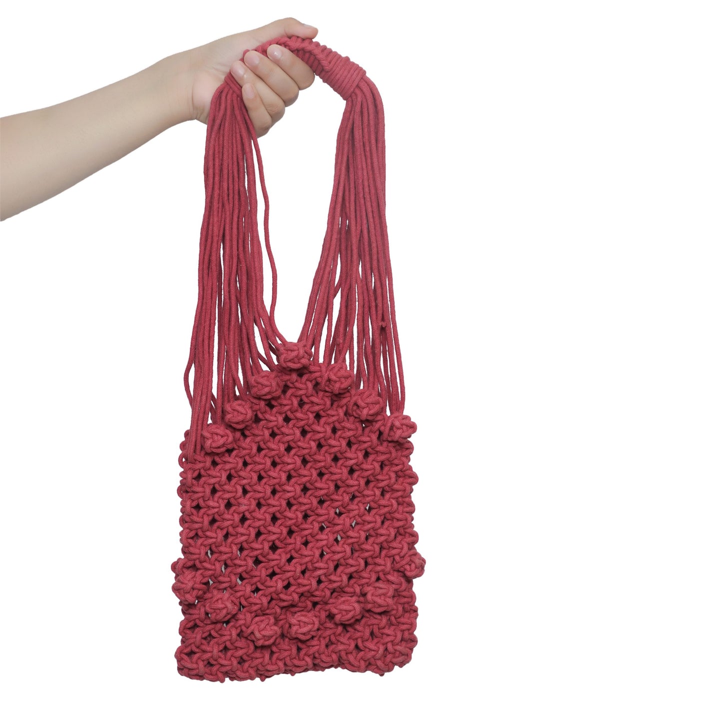 Kraft Barn Vintage Handmade Boho Macrame Shoulder Bag - Red- 398