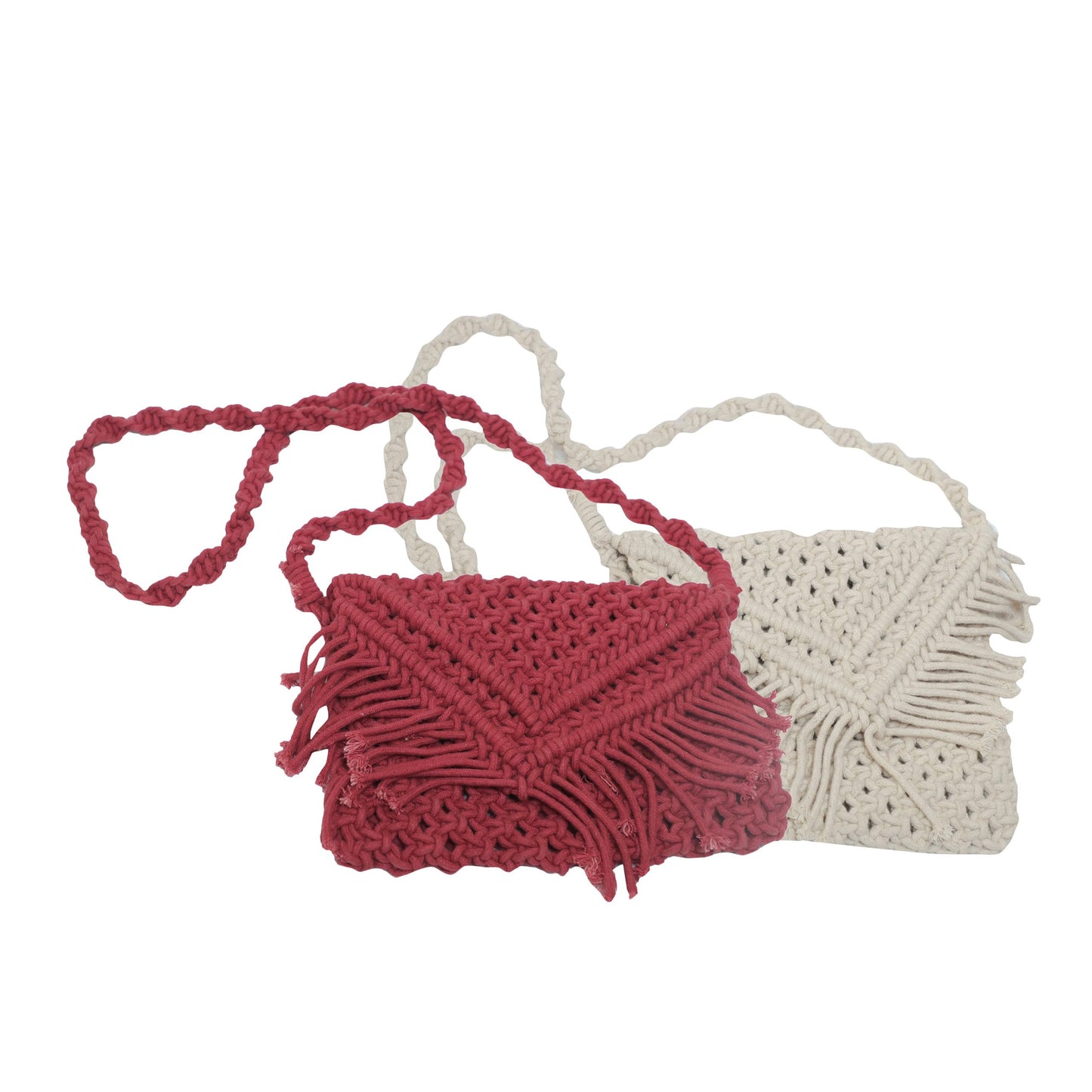 Kraft Barn Vintage Handmade Boho Macrame Shoulder Bag - Red- 394