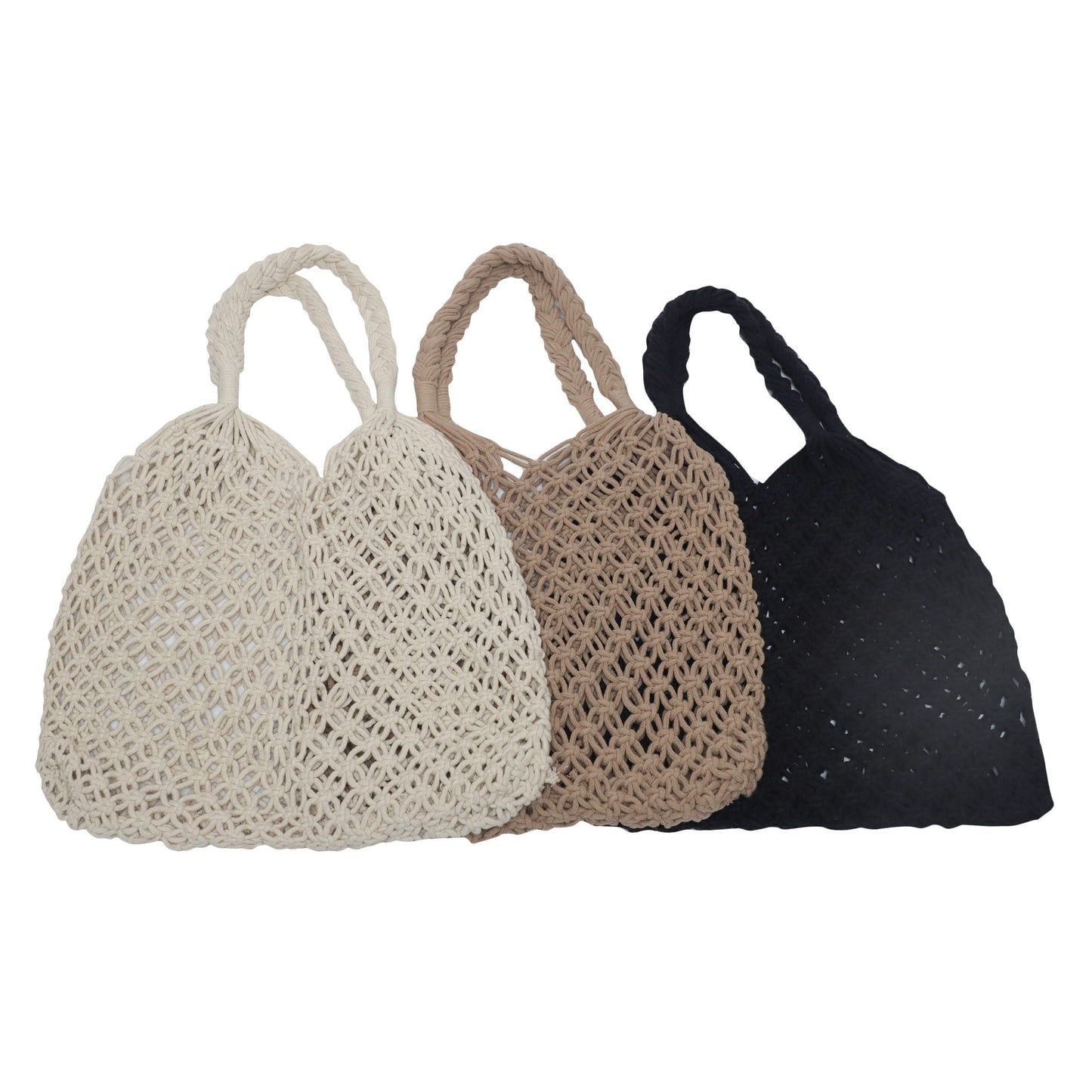 Kraft Barn Vintage Handmade Boho Macrame Shoulder Bag - White - 391