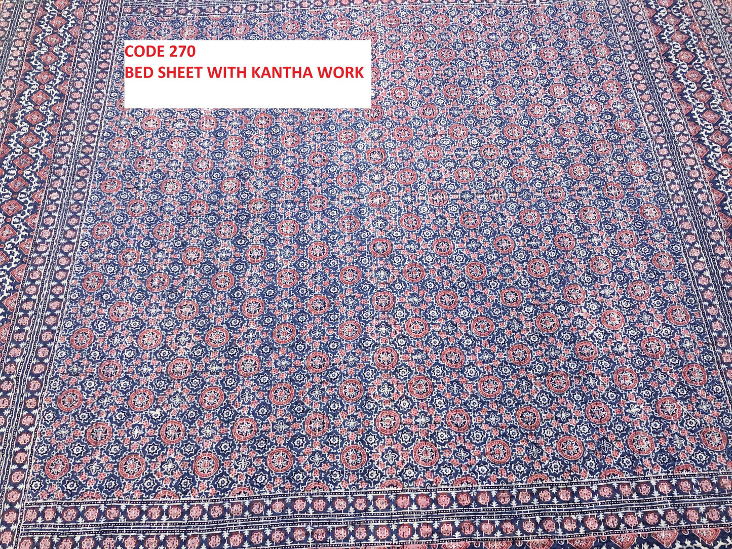 KRAFTBARN - KANTHA BED SHEETS 100% COTTON WITH SIZE OF 90X108, BLUE COLOR- 270