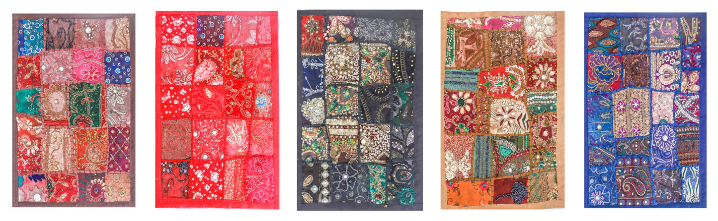 TABLE PLACEMATS/ TABLE MATS 18" X 12" (SET OF 6 PCS) HANDMADE BEADS WORK GOLDEN COLOR - 219