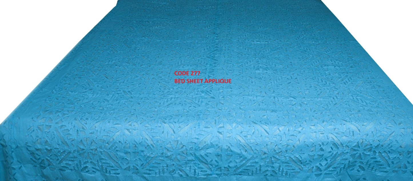 KRAFTBARN - APPLIQUE BED SHEETS 100% COTTON WITH SIZE OF 90X108, TURQUOISE COLOR- 277