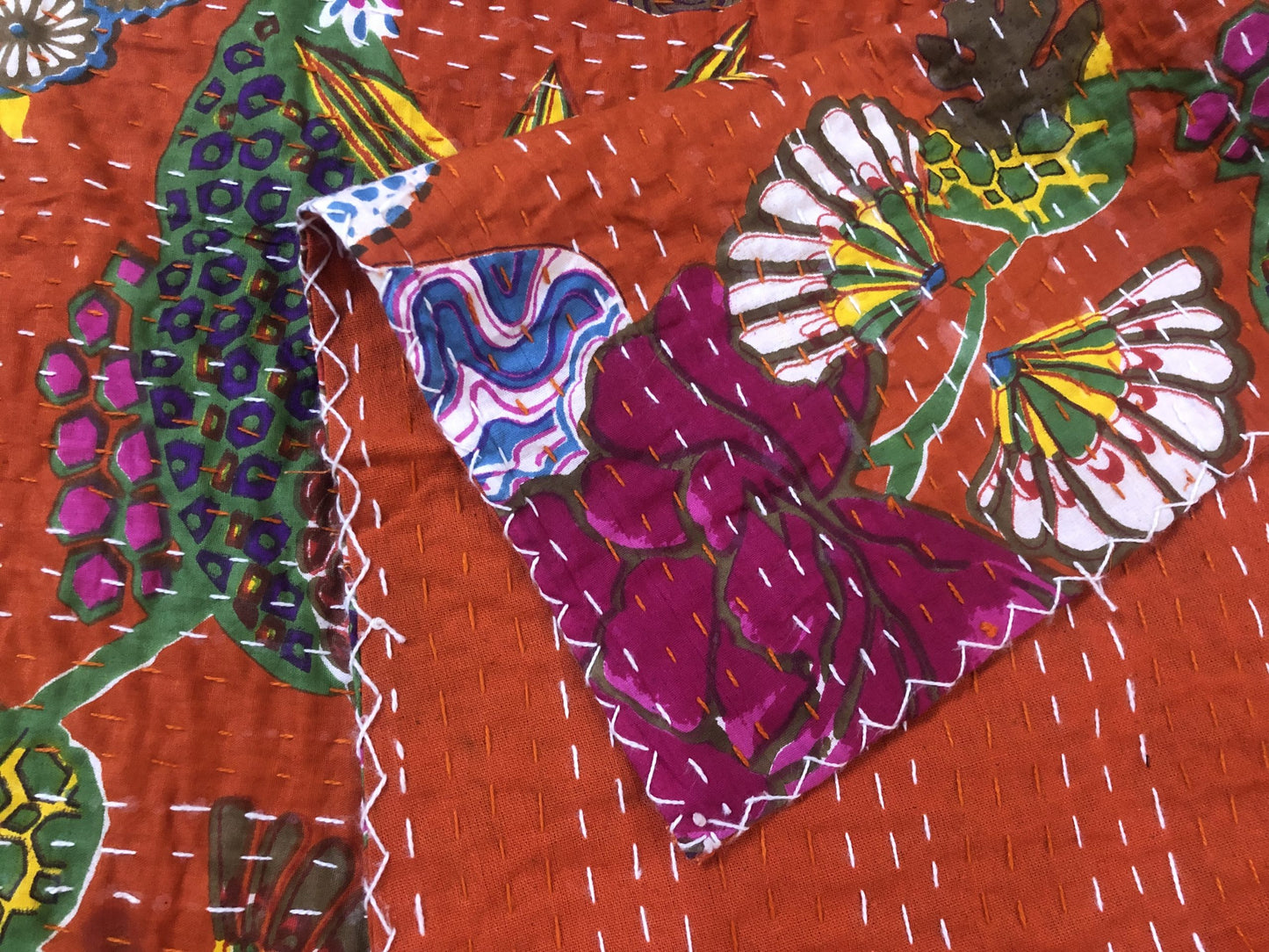 KRAFTBARN - JAIPURI BED SHEETS 100% COTTON WITH SIZE OF 90X108, ORANGE COLOR- 274