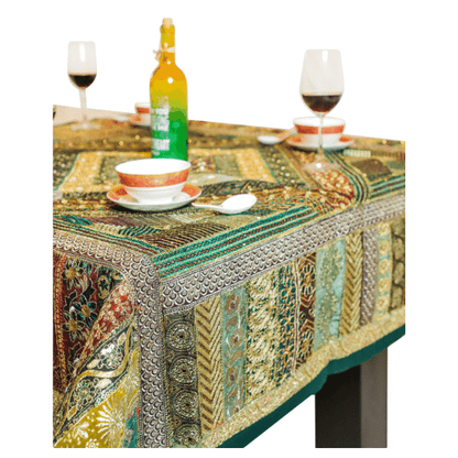 Kraftbarn - Table Cover Zari Embroidery Green Color - 55x55 (SKU 113)