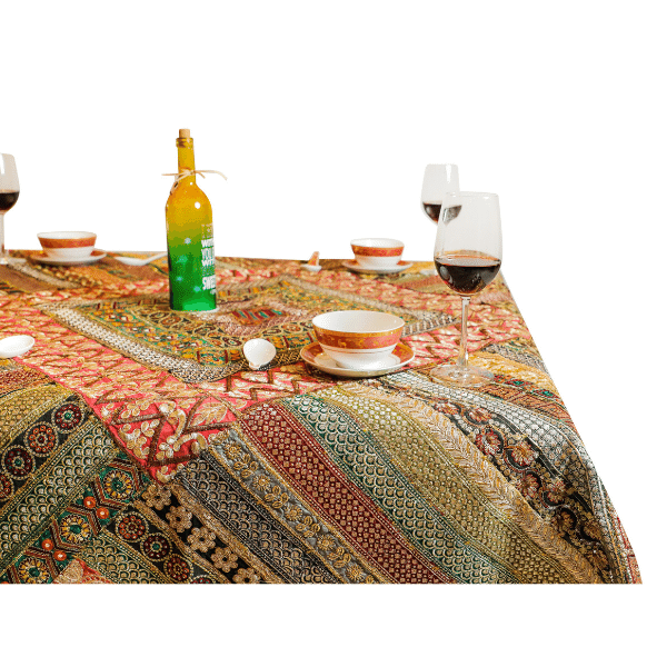 Kraftbarn - Table Cover Zari Embroidery Green Color - 55x55 (SKU 113)